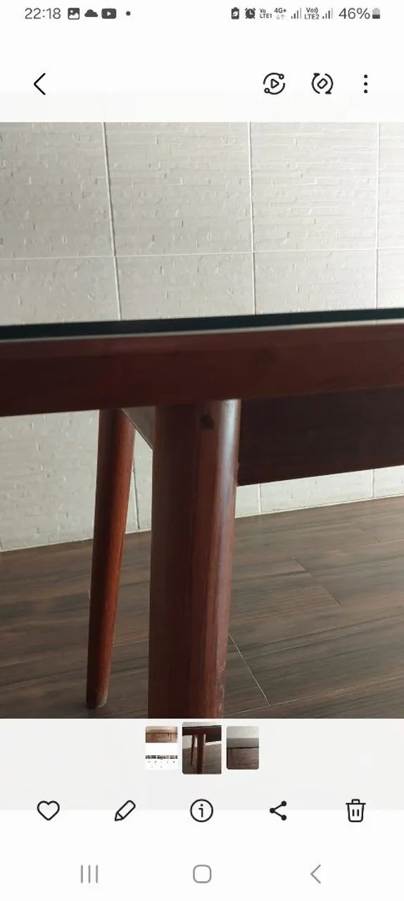 Mesa de madeira em Ipê (200x90x75) com tampo de vidro  - Foto 2