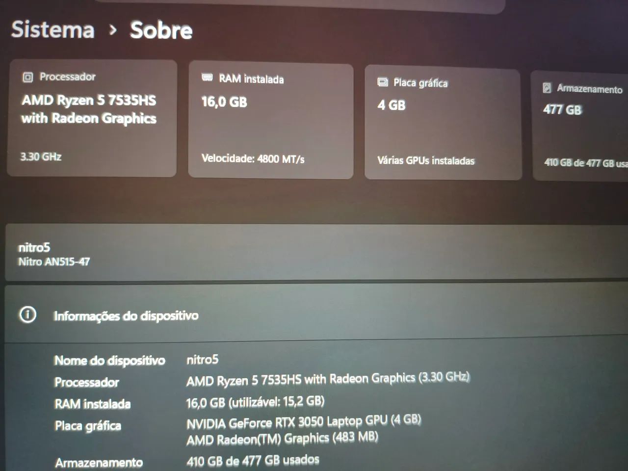 ACER NITRO 5 RTX 3050 - Foto 5