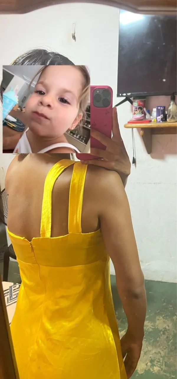 Vestido amarelo longo cetim  - Foto 4
