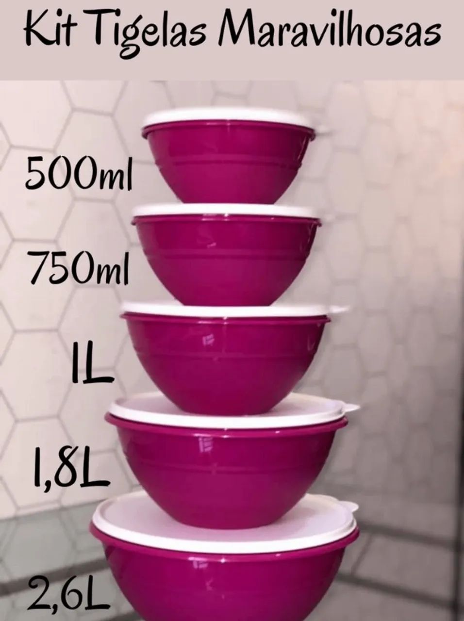 5 tigelas Tupperware rosas