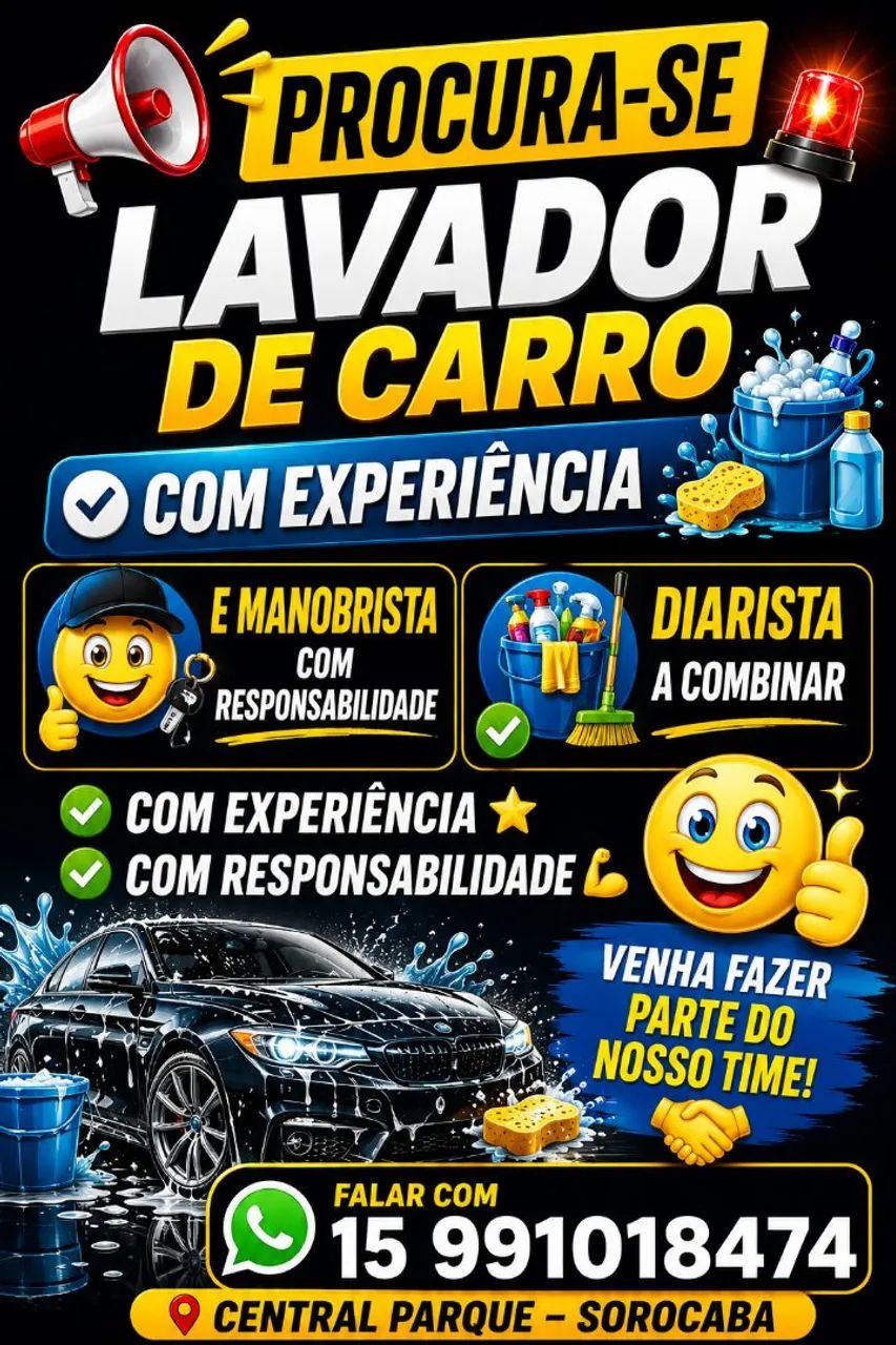 VAGA PARA LAVADOR DE CARRO E ACABAMENTO 