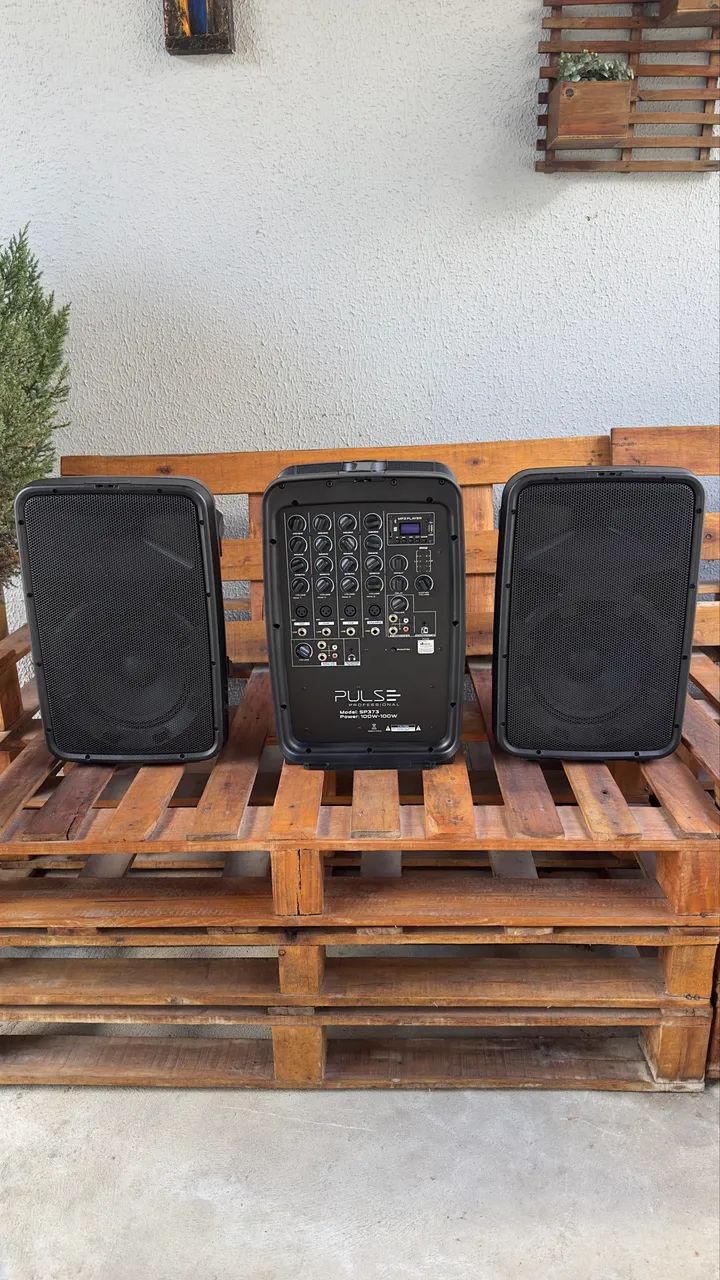 Sistema de Som PULSE Profissional 2 Caixas + Mixer Amplificado + Capas
