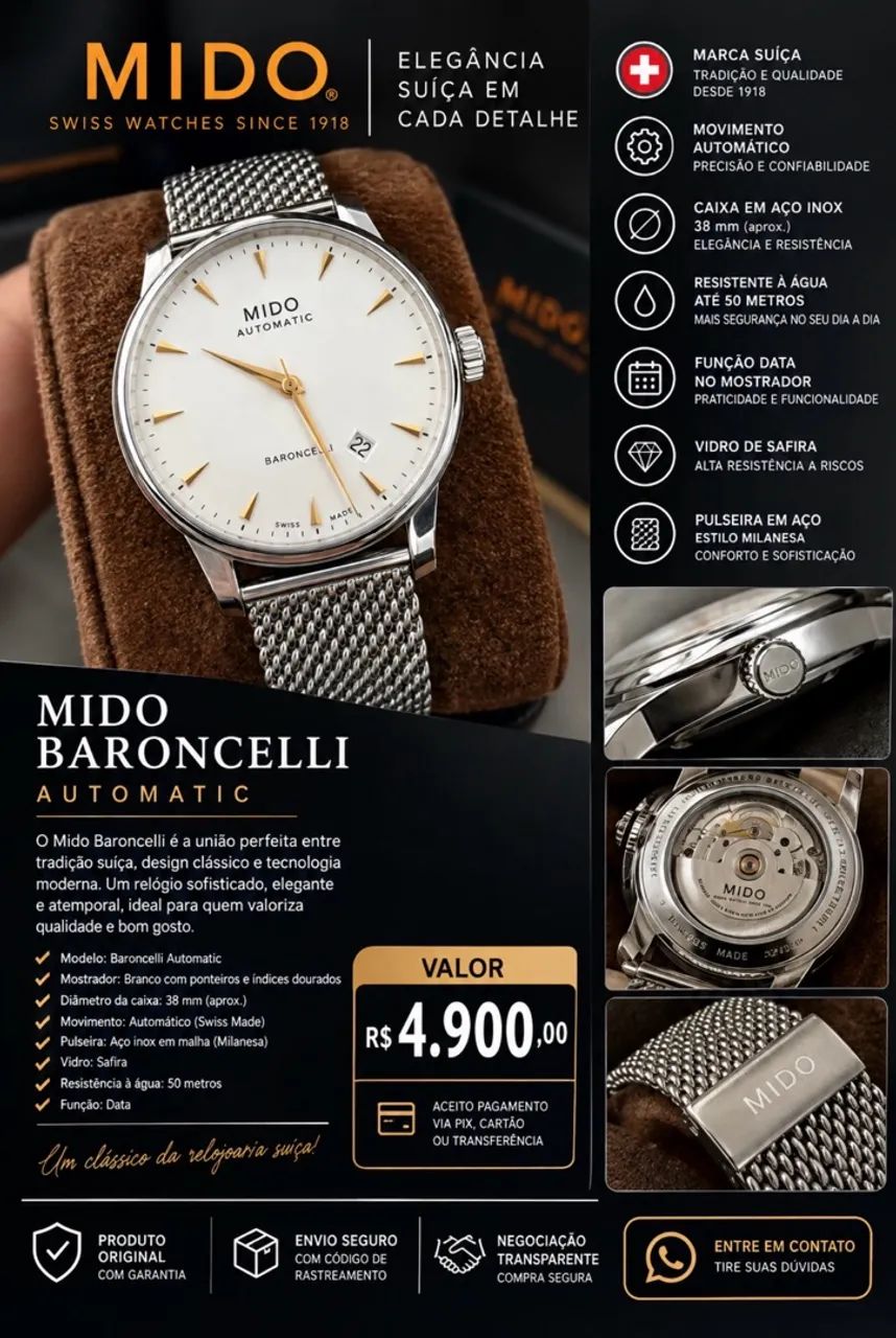 Relógio Mido Baroncelli Automático lindo  - Foto 4