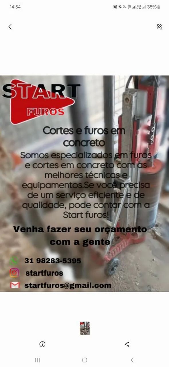 Furos em concreto armado com perfuratriz 