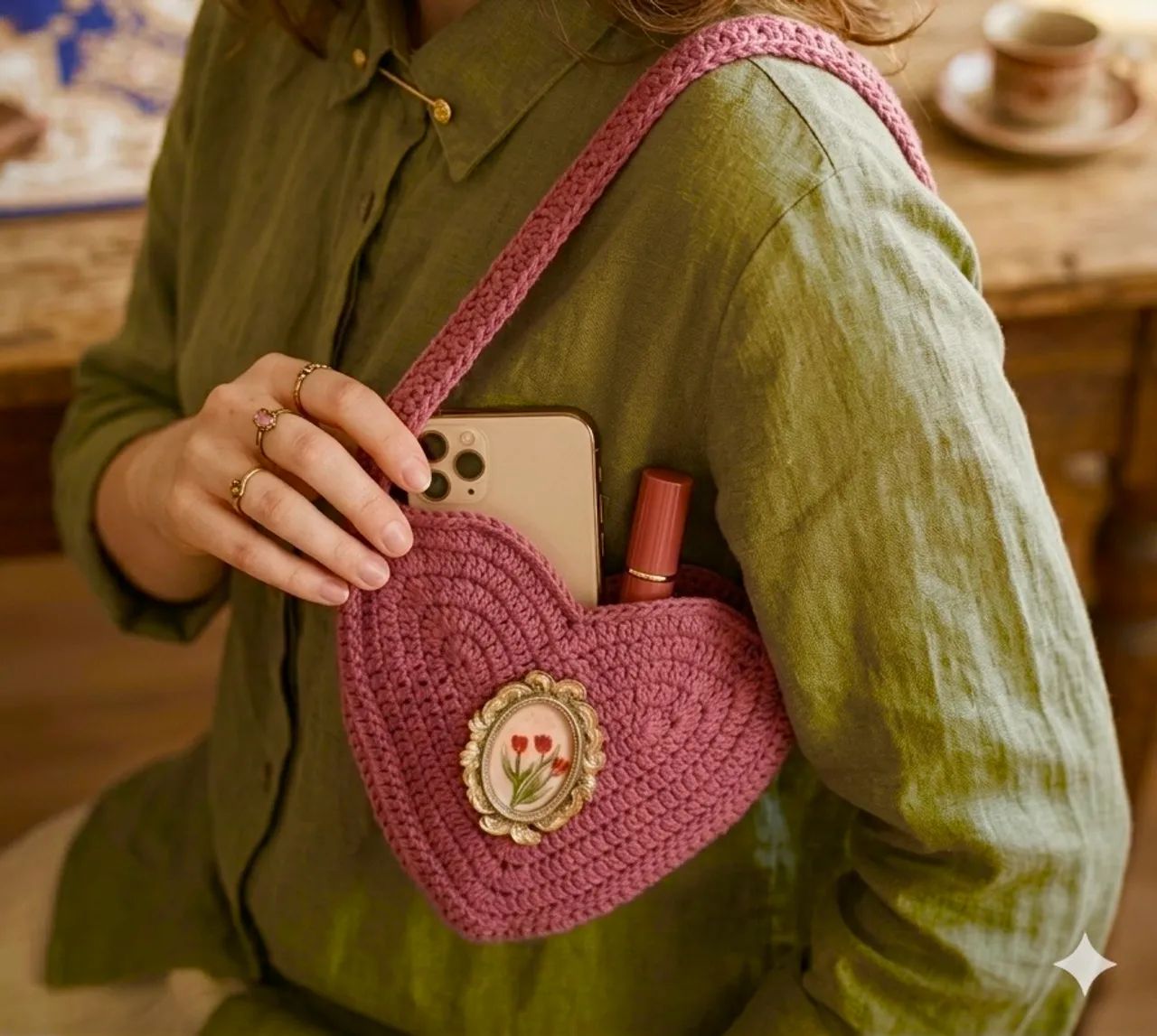 Bolsa crochê cora ção  - Foto 2