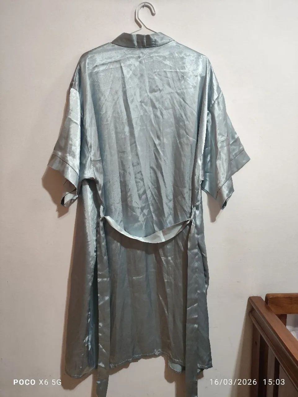 Robe roupão de cetim azul feminino  - Foto 3