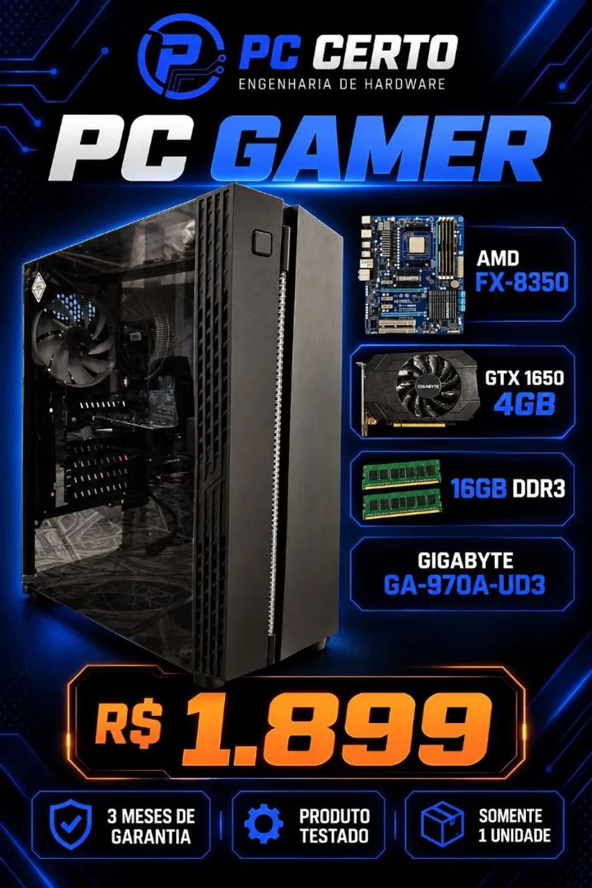 PC Gamer FX-8350 + GTX 1650 4GB + 16GB RAM - Computadores e