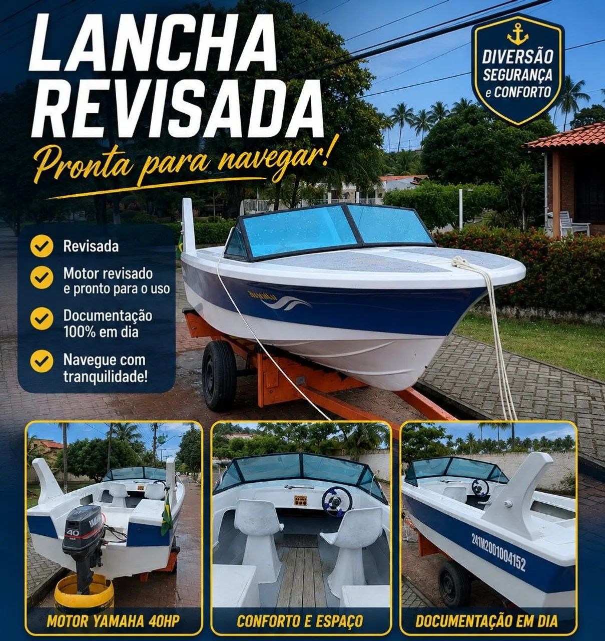 LANCHA REVISADA - DOCUMENTAÇÃO 100% EM DIA!