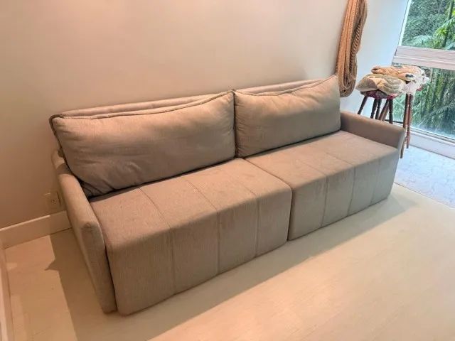 Sofá-cama Retrátil e Reclinável Baraúna 2,50m em Linho Cinza | Excelente estado