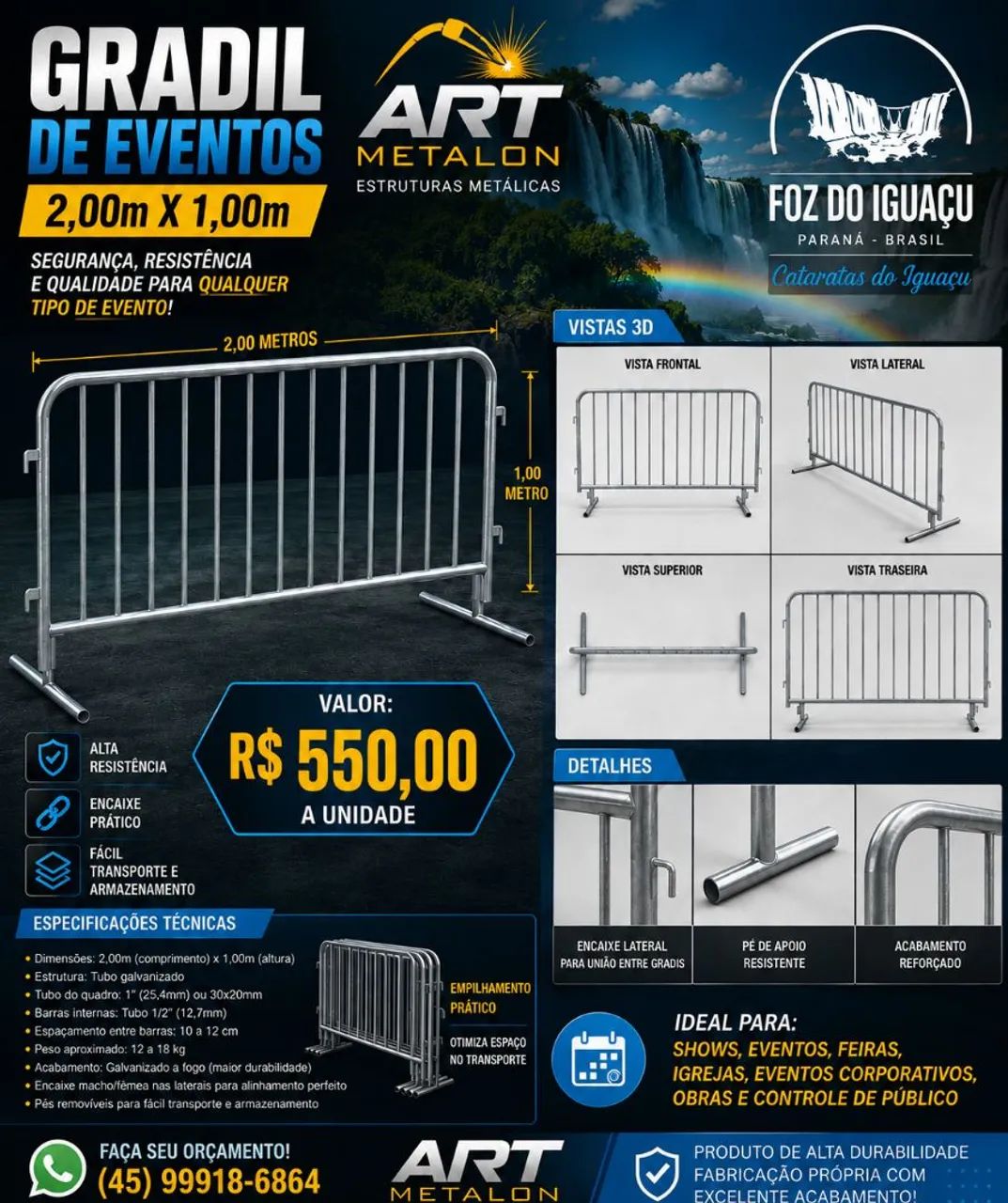 ?GRADIL PARA EVENTOS 2,00m x 1,00m - ART METALON?