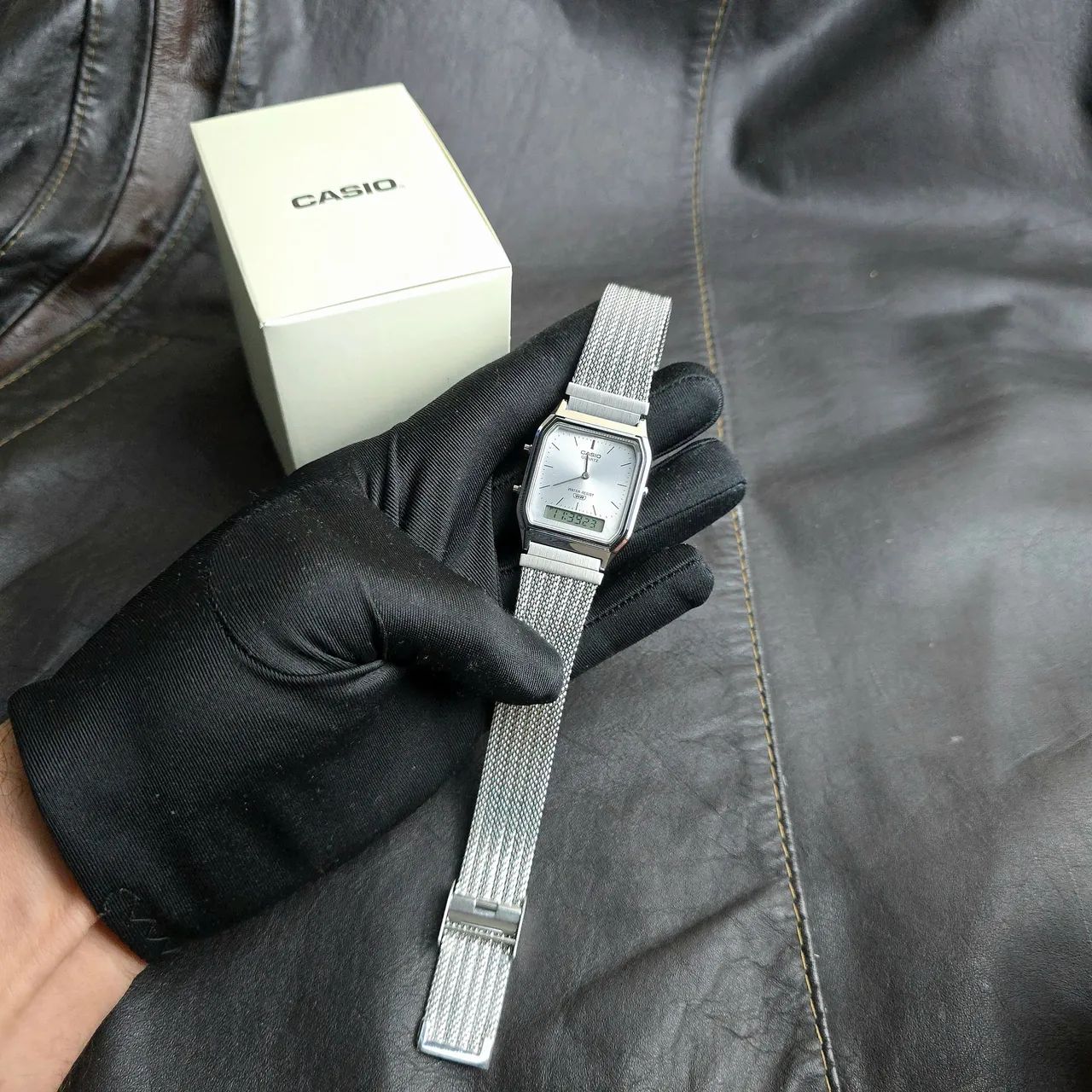 Relógio Casio Dual Time AQ-230EM prata milanese  - Foto 3