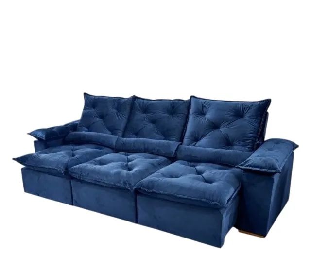 Sofá Helios Comfort Retrátil e Reclinável 2,70m - Veludo Azul - Foto 2