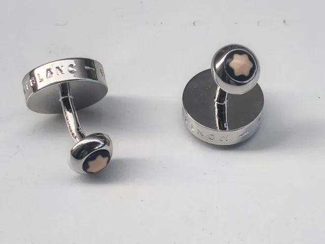 Abotoadura Montblanc Onyx Round Prateada - Foto 4
