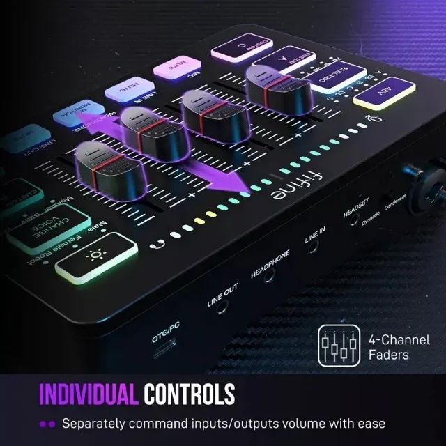 FIFINE Gaming Audio Mixer, Mixer RGB para PC de Streaming com Interface de Microfone XLR,  - Foto 3