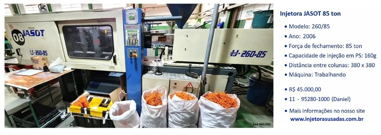 Injetora Jasot 85 ton, 160 grs, ano 2006, trabalhando