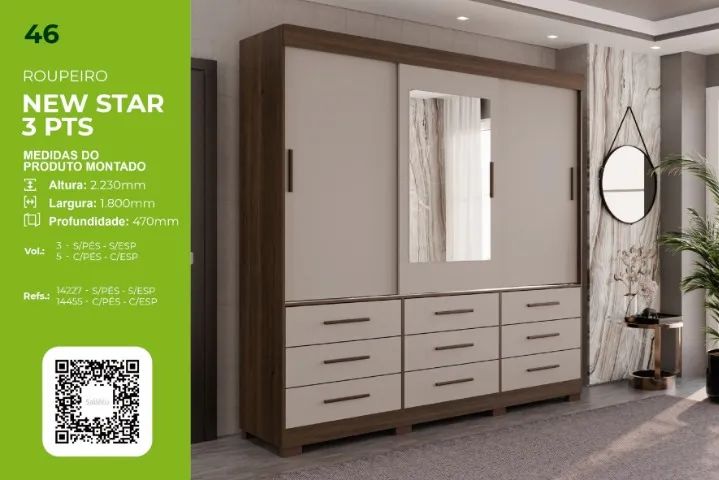 Guarda roupa com 3 portas de correr e 9 gavetas - Foto 5