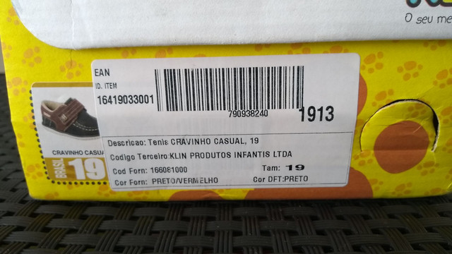 tenis klin tamanho 19