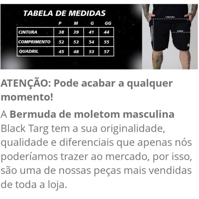 Bermuda Masculina de Moletom Preta - Não Encolhe - Foto 5