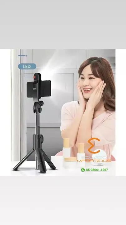 Bastão Pau de selfie Tripé Retrátil Com Luz LED Controle Bluetooth - Foto 4
