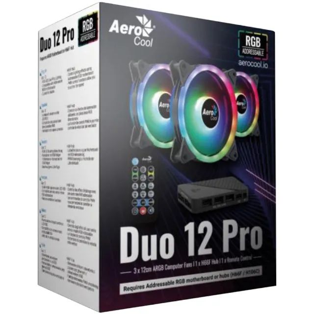 Kit Com 3 Coolers Aerocool Duo 12 Pro ARGB + Hub + Controle - Foto 6