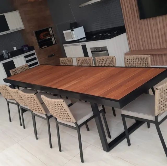 MESA COM 10 CADEIRAS DE CORDA NÁUTICA- ASSENTO ACOLCHOADO