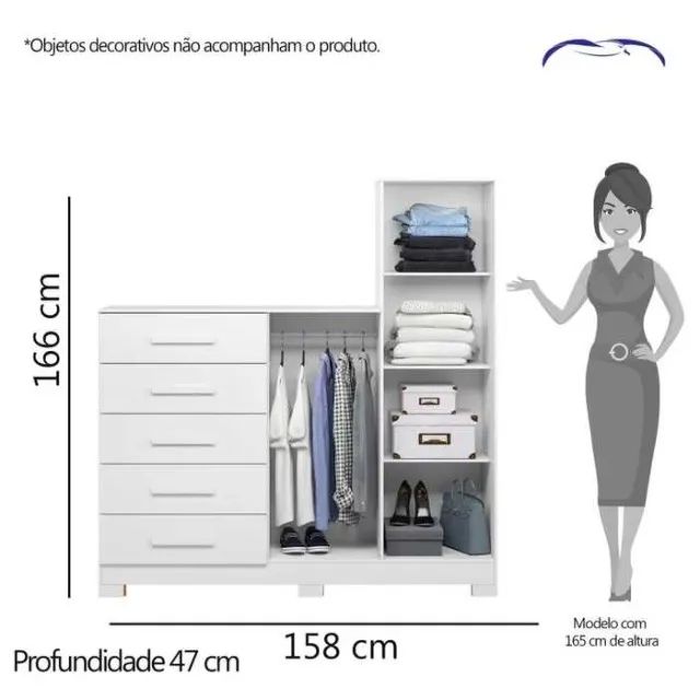 Cômoda com Espelho 5 Gavetas 2 Portas New Master - Foto 4