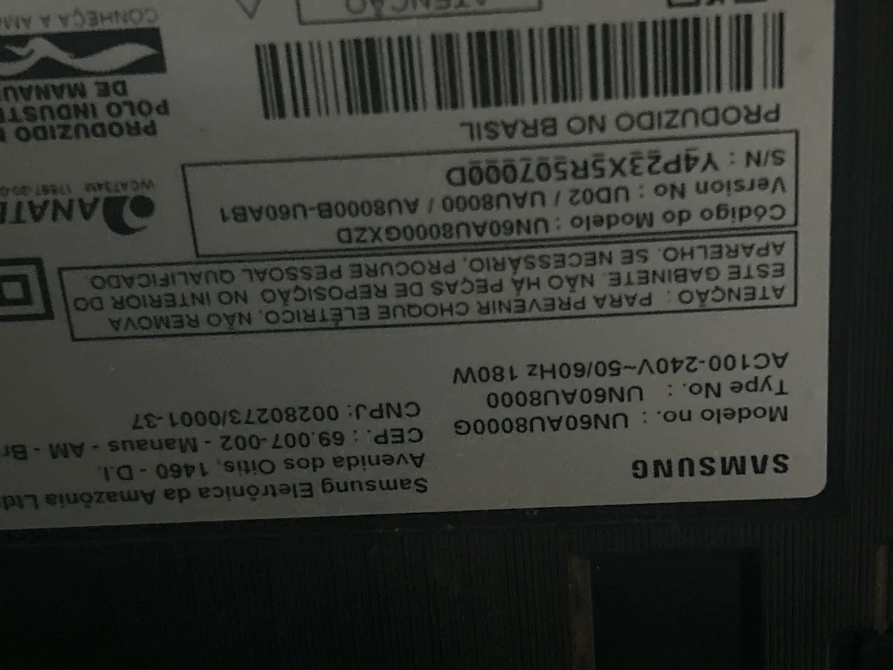 TV Samsung 60 Polegadas UN60AU8000G com tela quebrada