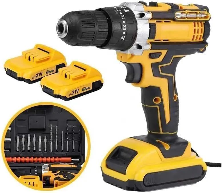 Furadeira e Parafusadeira de Impacto Sem Fio 21V com 2 baterias 
