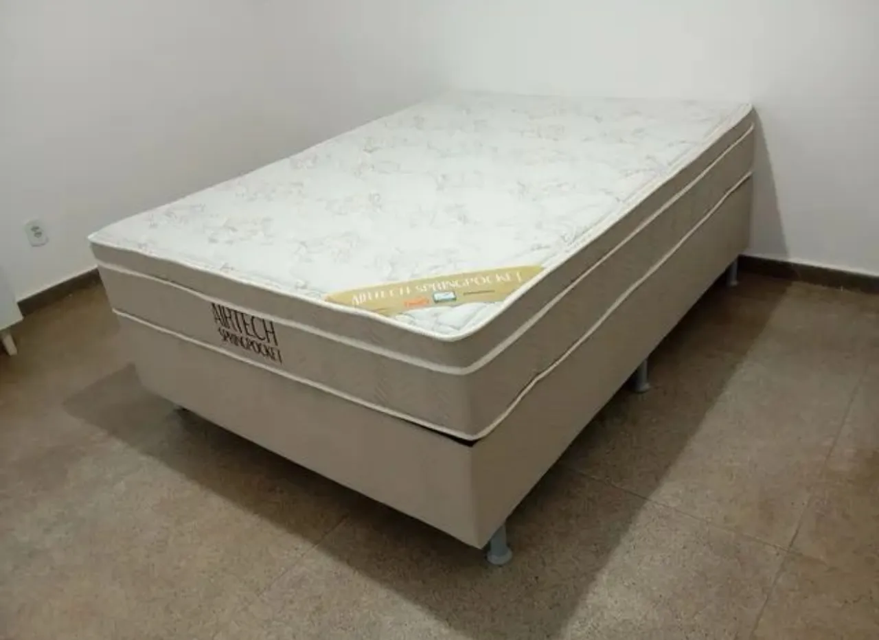 Cama Box Casal 138x188 Padrão Base + Colchão Ortobom AIRTECH Molas Ensacados