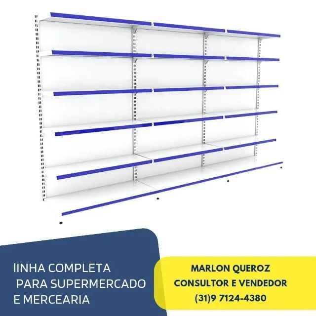 Gondola de Parede com Porta Etiqueta Azul