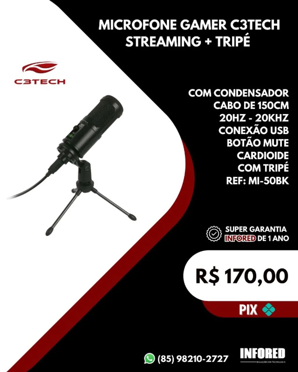 Microfone Gamer C3 Tech Streaming + Tripé