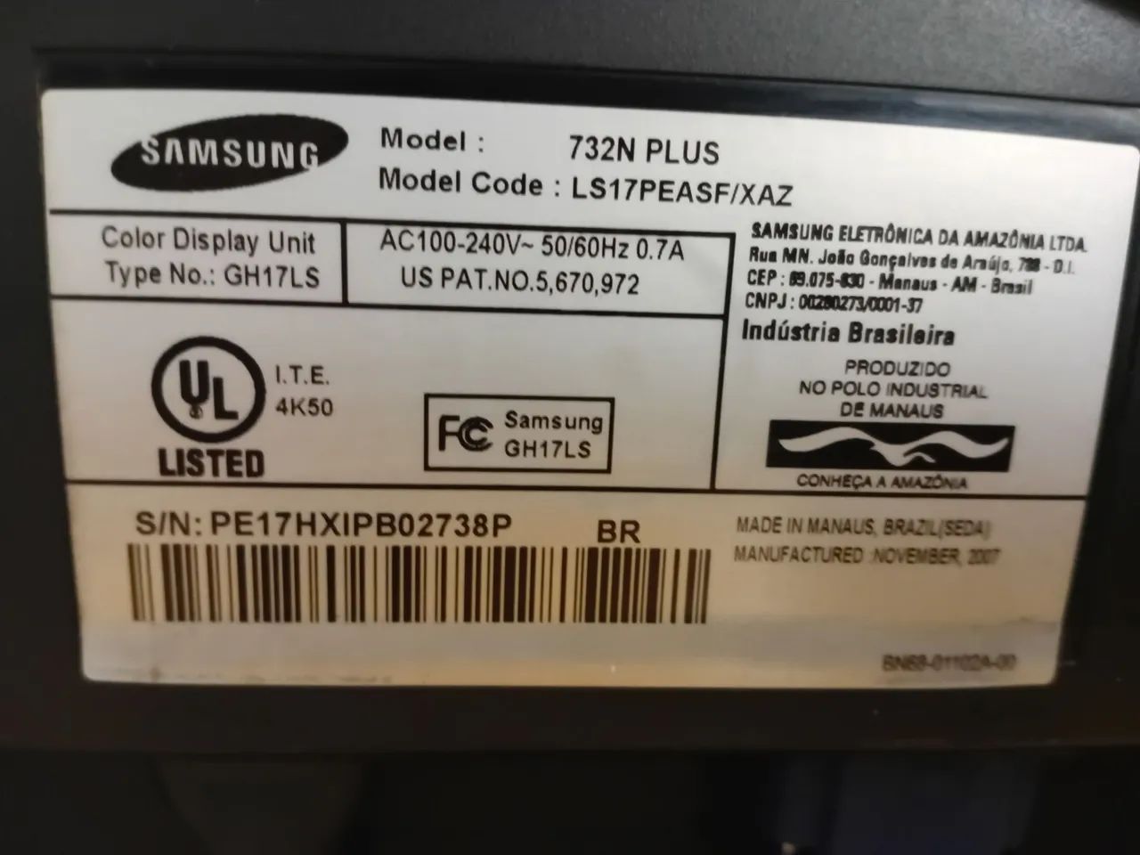 ATENÇÃO: Monitor Samsung Syncmaster 732N 17 polegadas HD LCD VGA (para reparo) - Foto 2