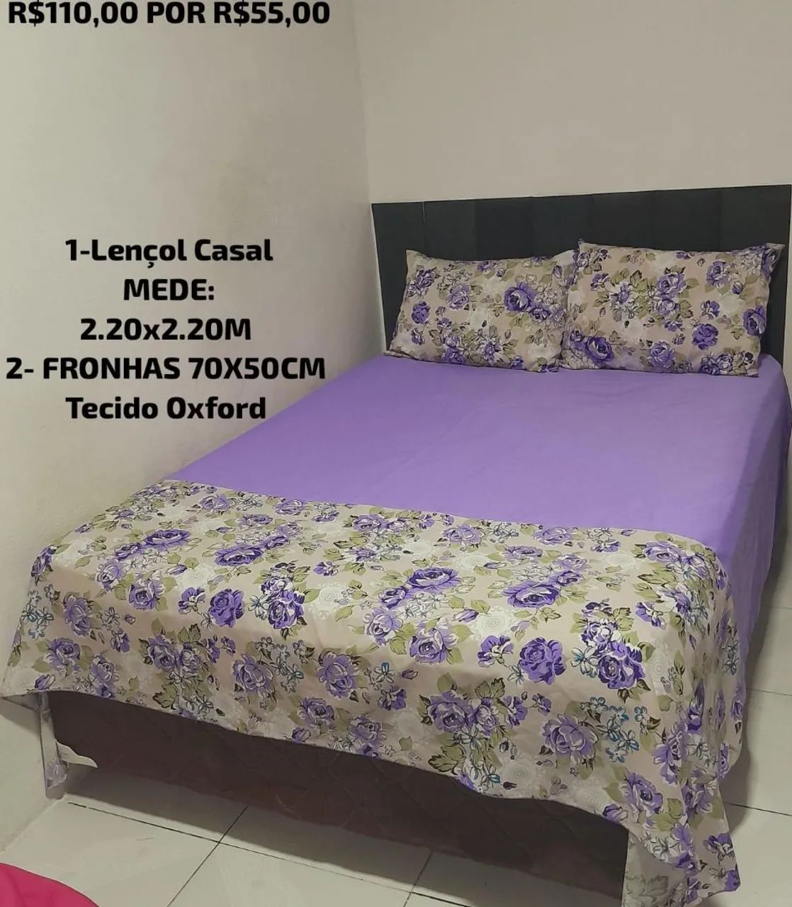 Lençol Casal + 2 Fronhas tecido Oxford  - Foto 5