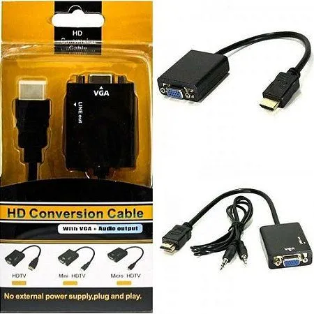 Cabo Conversor HDMI para VGA com Saída de Áudio