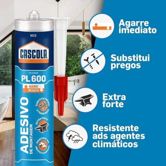 Cola Adesiva PL600 375g exterior Cascola montagem - Foto 4
