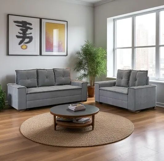 Conjunto de Estofados 2 e 3 Lugares Barcelona - Estofados Linhares Cinza