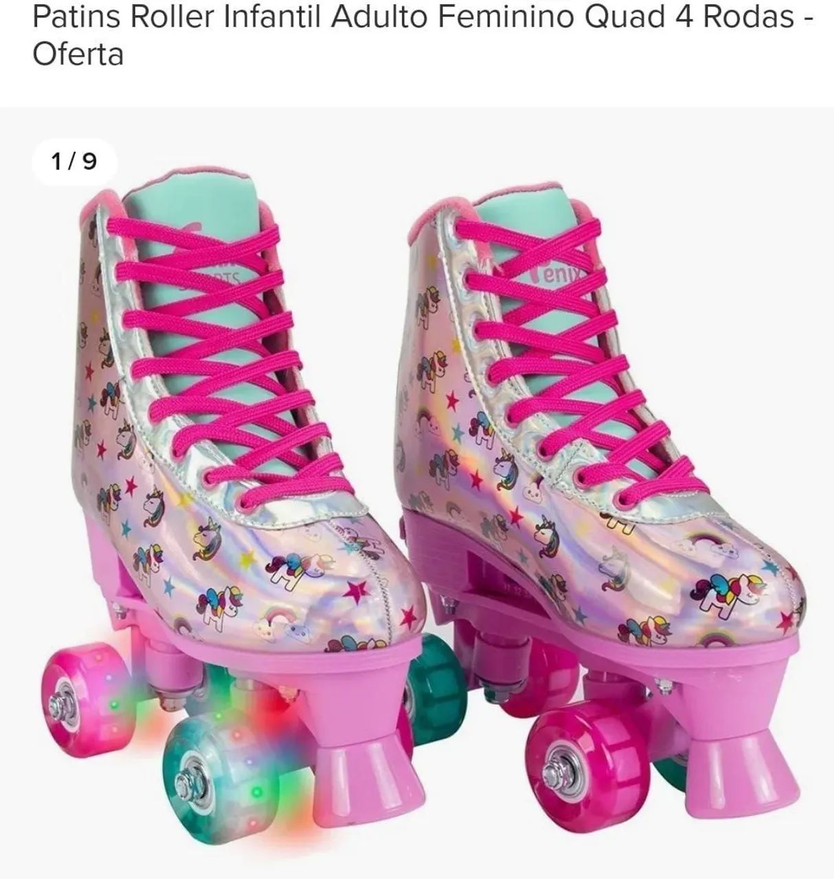Patins Roller Infantil Feminino Quad 4 Rodas - Unicornio