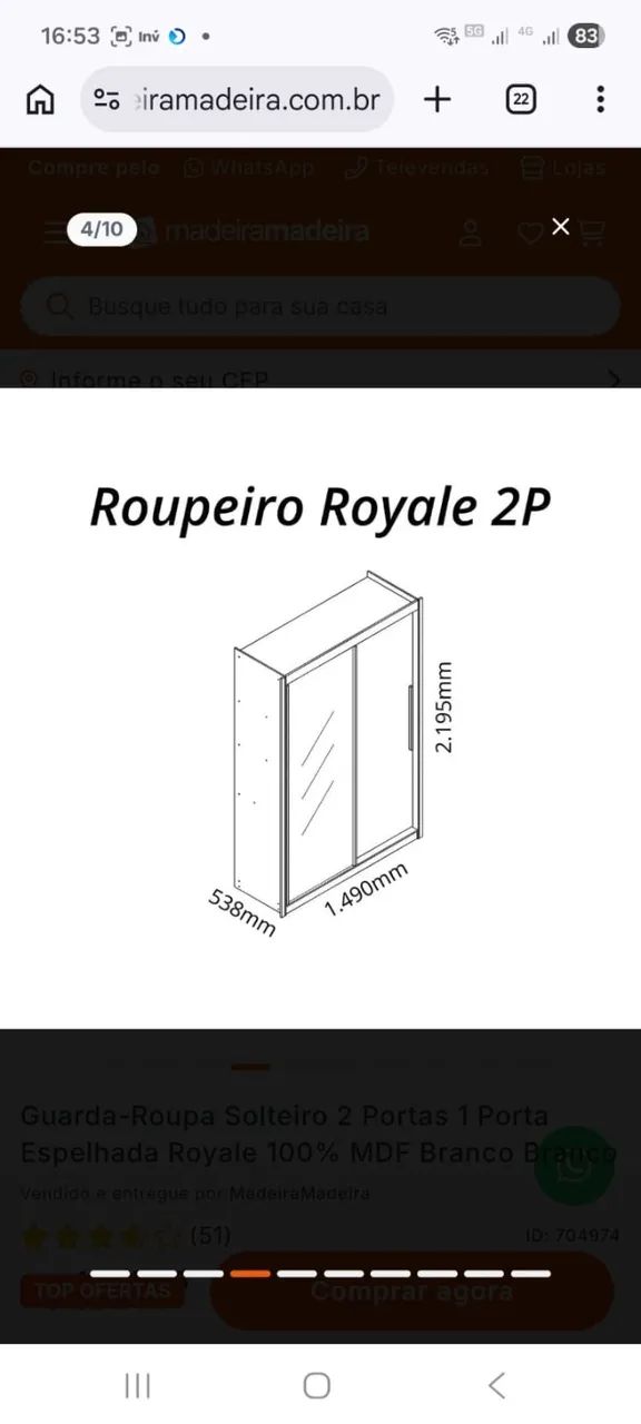 Guarda Roupas Solteiro 2 Portas  com espelho- 100% MDF - Foto 5