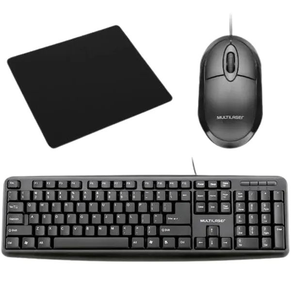 Kit teclado e Mouse Mousepad usb Preto com fio multilaser-Loja Fs