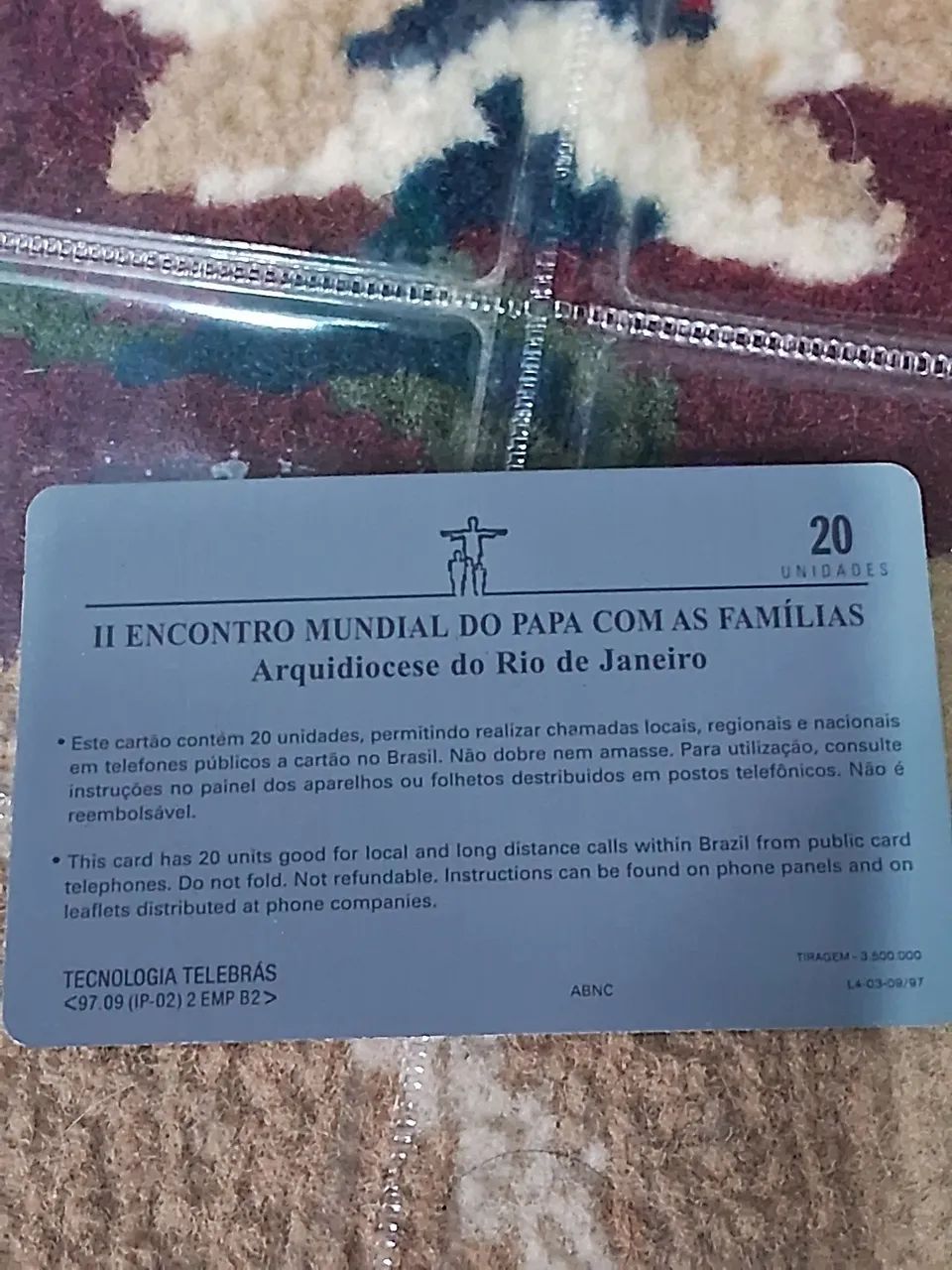 Cartão Telefonico Encontro Mundial Do Papa - Foto 2