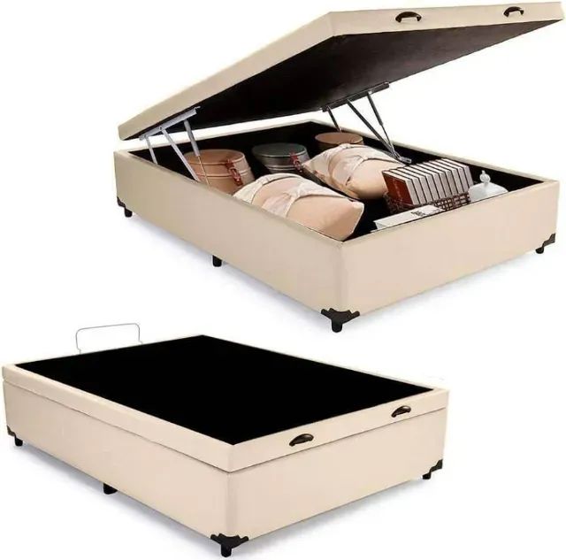 Cama Base Box Baú Viúva Branco Areia