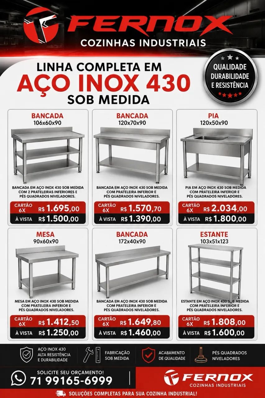 Bancadas em aço inox 