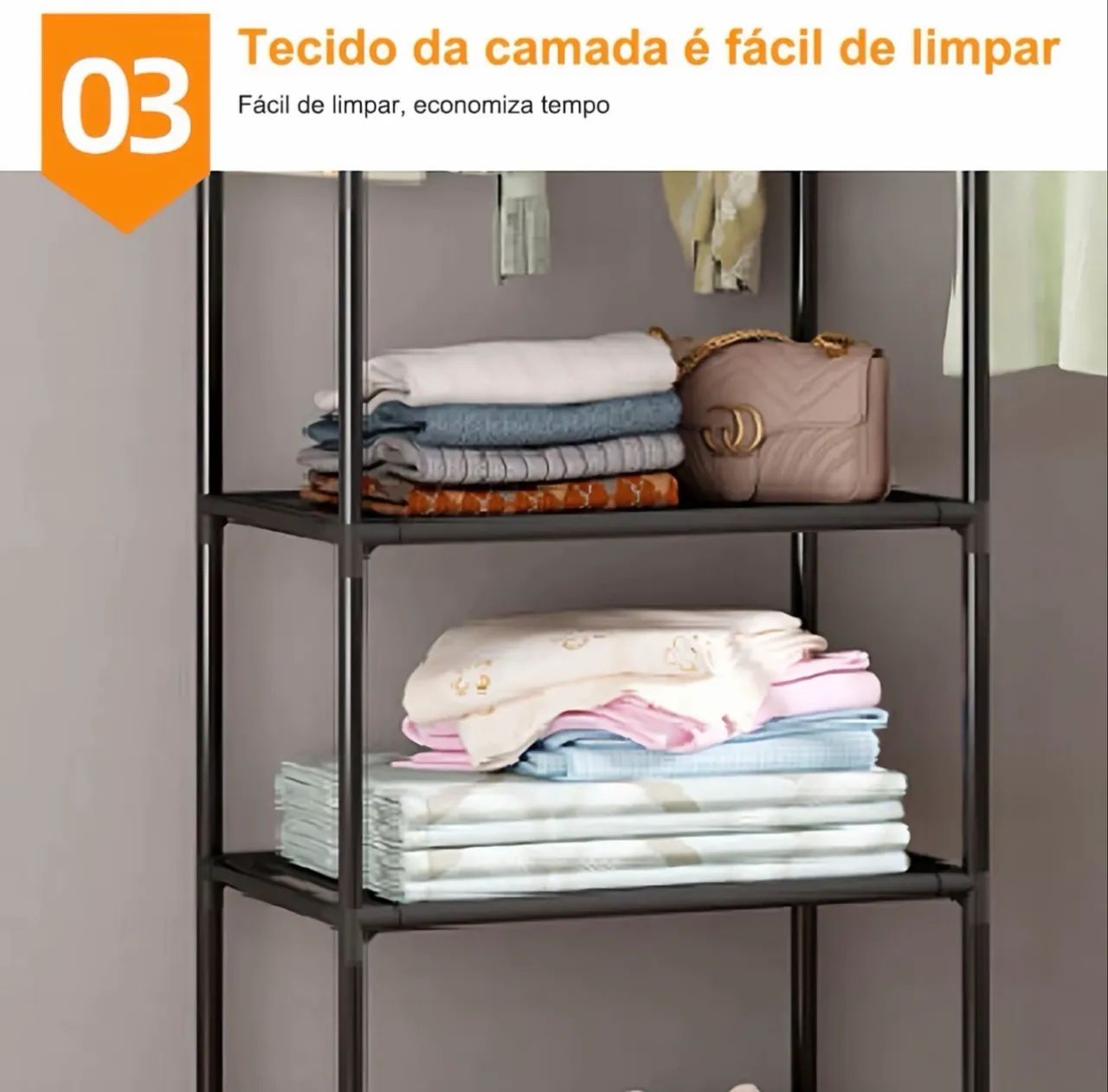 Arara de Roupas Grande Mini Closet 160cm com Prateleiras - Nova - Foto 5