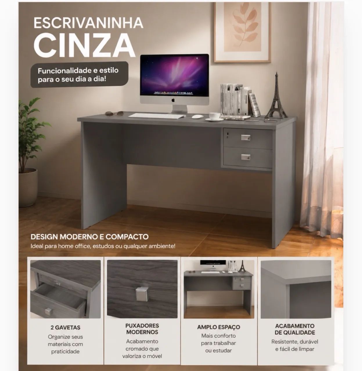 Vendo escrivaninha cinza  - Foto 4