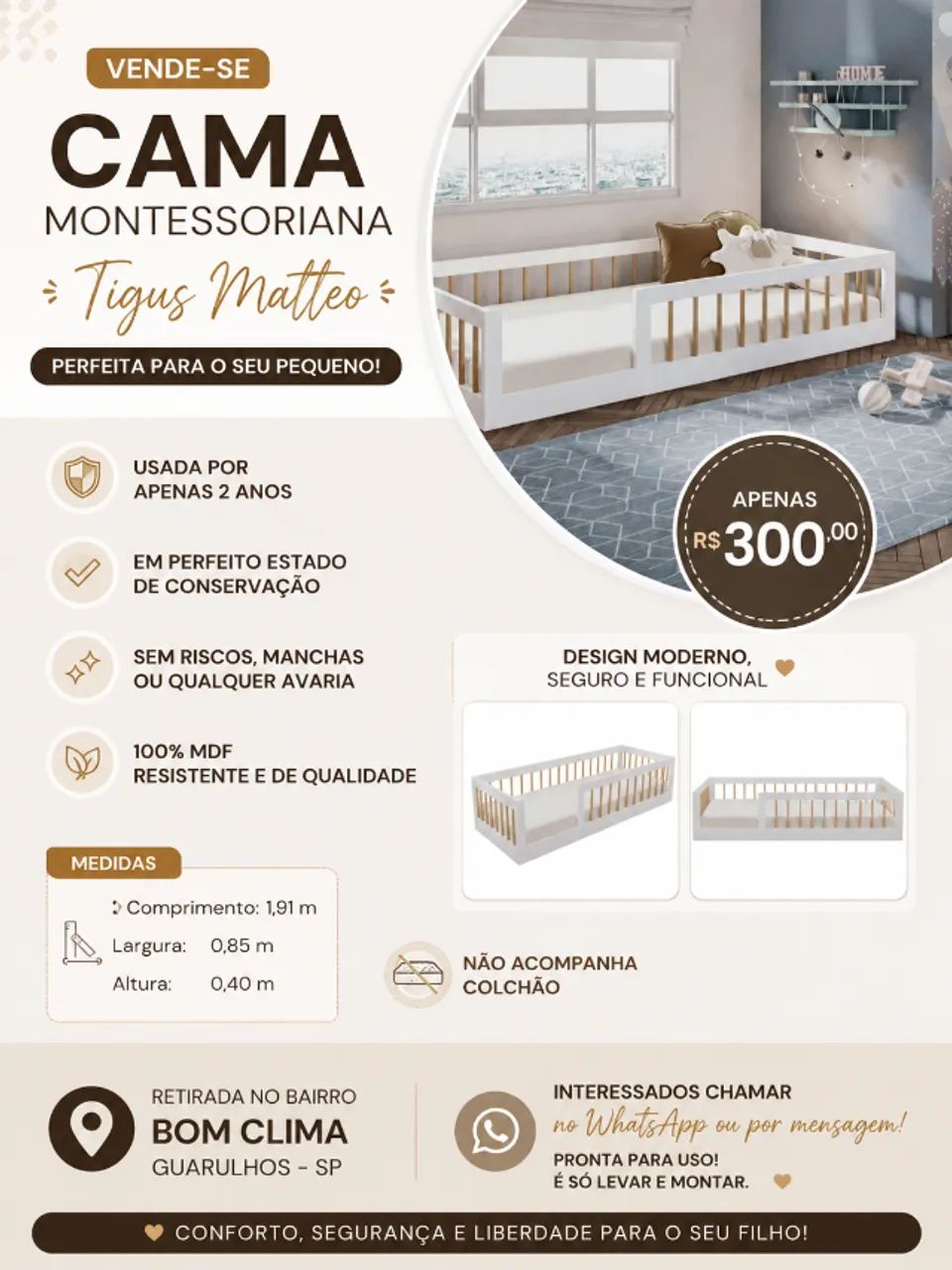 Cama montessoriana impecável 