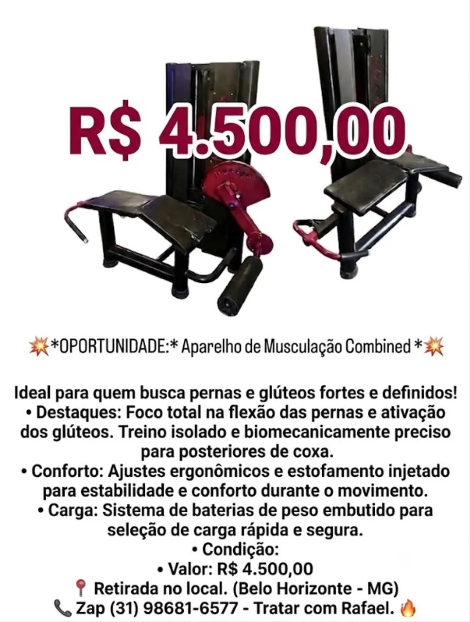 Aparelho Flexora de Pernas e Glúteos Combined
