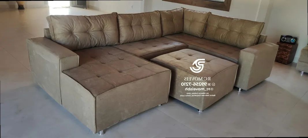 Sofá de canto Grande 3,10m com Chaise e Puff tecido veludo D33 Premium - Foto 3