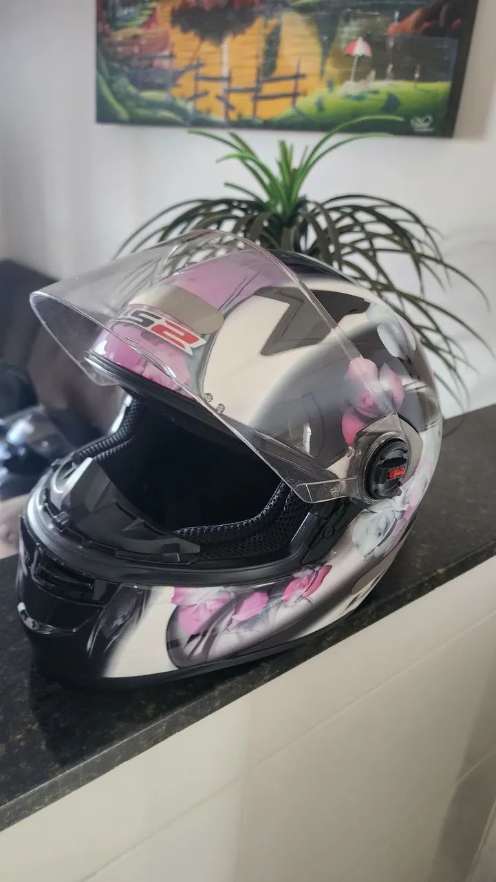 Capacete Ls2  rosa com branco  - Foto 3