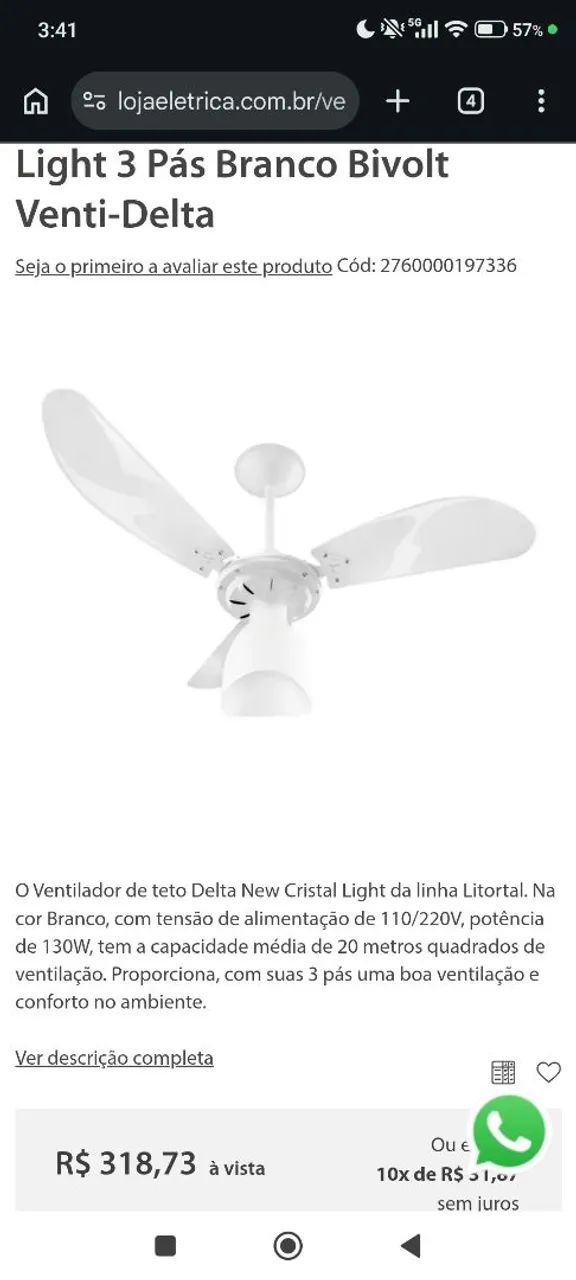 Ventilador de teto New Cristal Light 