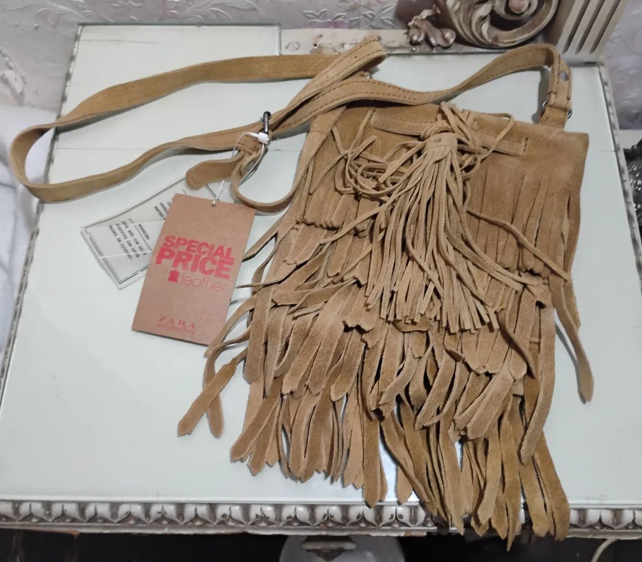 Bolsa Zara de Couro Franja sem uso 
